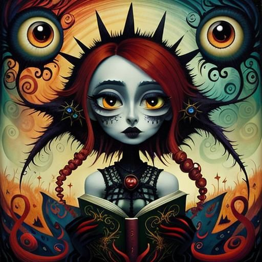 Sad Redhead Reading: Vibrant Abstract Fairytale