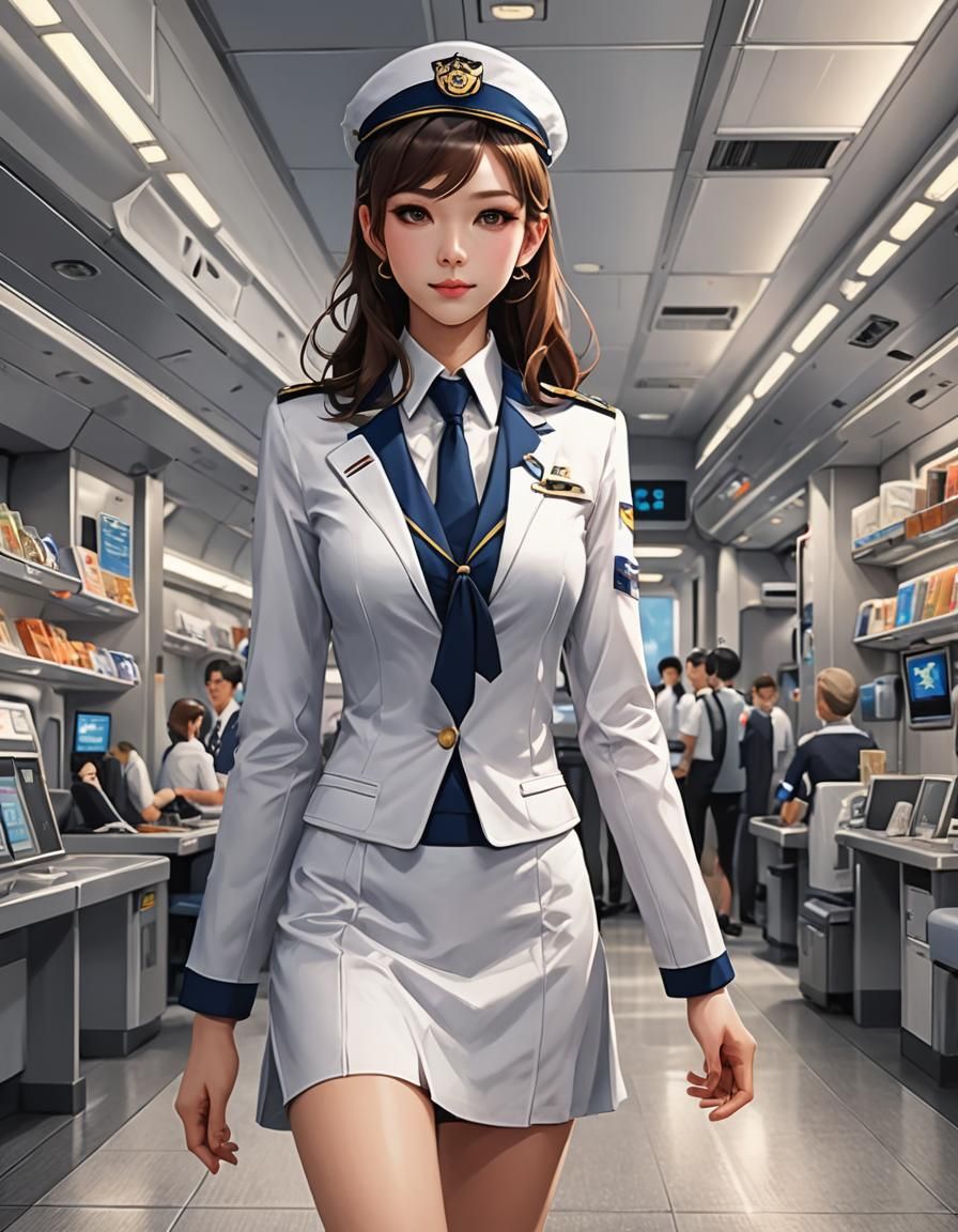 Human Neko Stewardess in Anime Style
