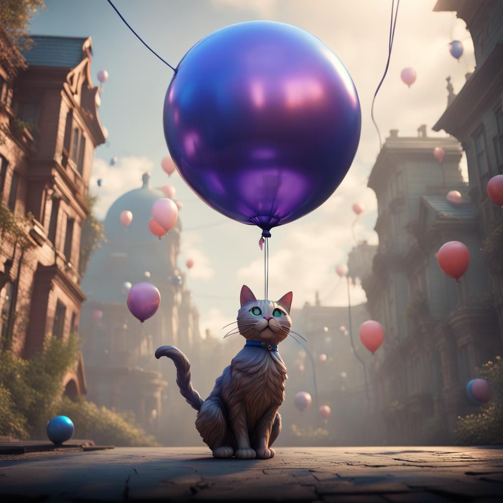 Fantastical Cat Stares at Balloon Cat