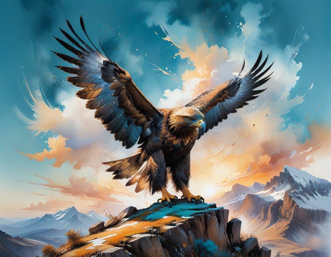 Majestic Golden Eagle Soaring Above Mountain Plateau