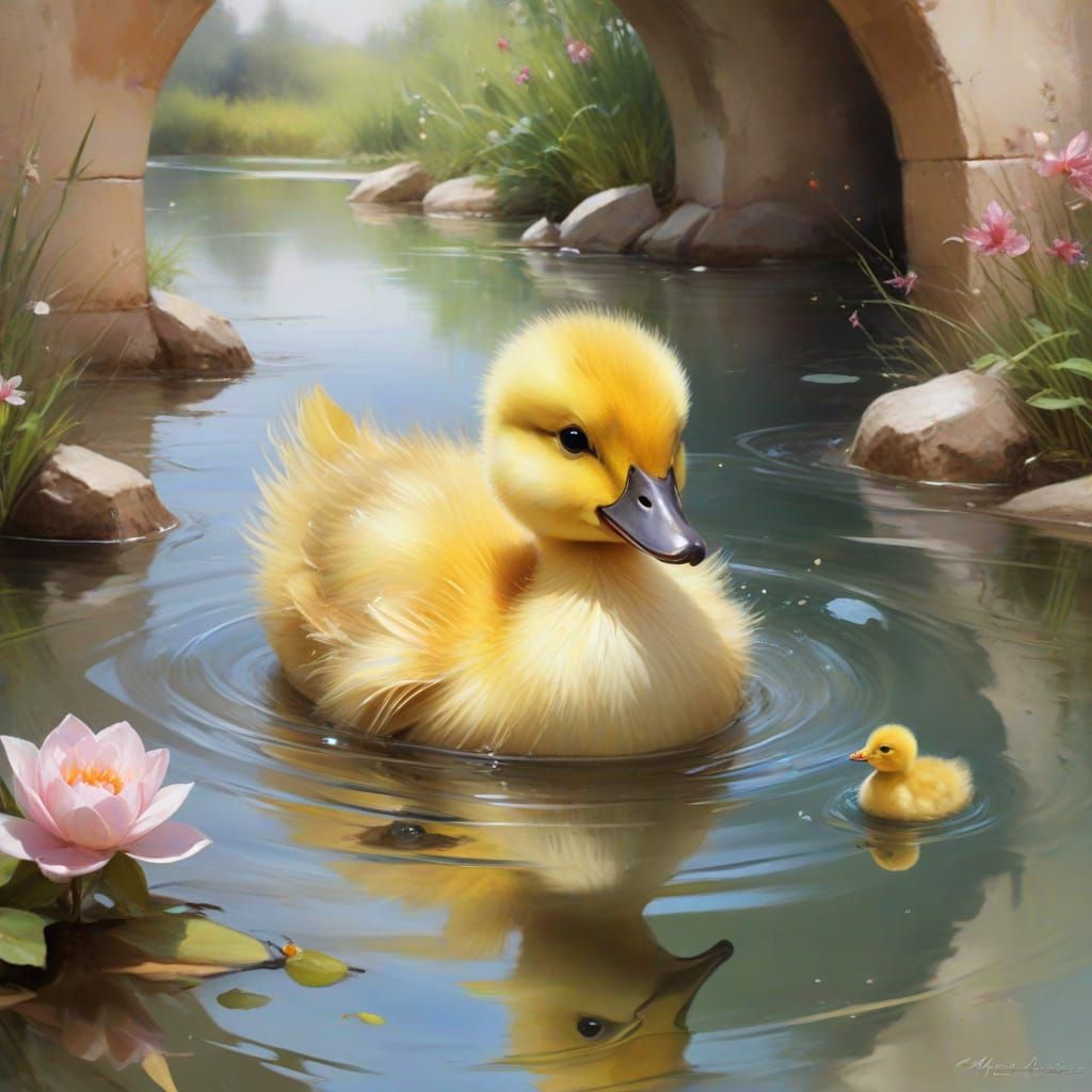 Surrealistic Duckling in Ethereal Landscape