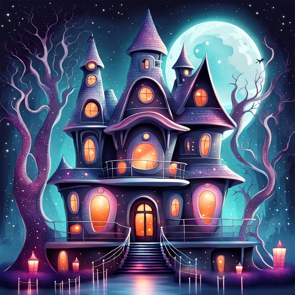 Futuristic Glitter Haunted House: A Cheerful Spectacle