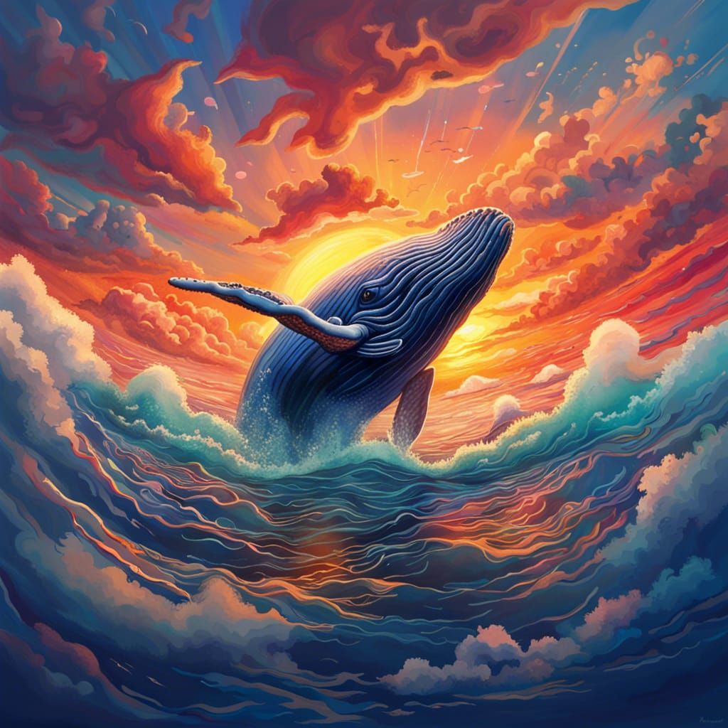 Cloud Whales Soaring Through Sunset Sky