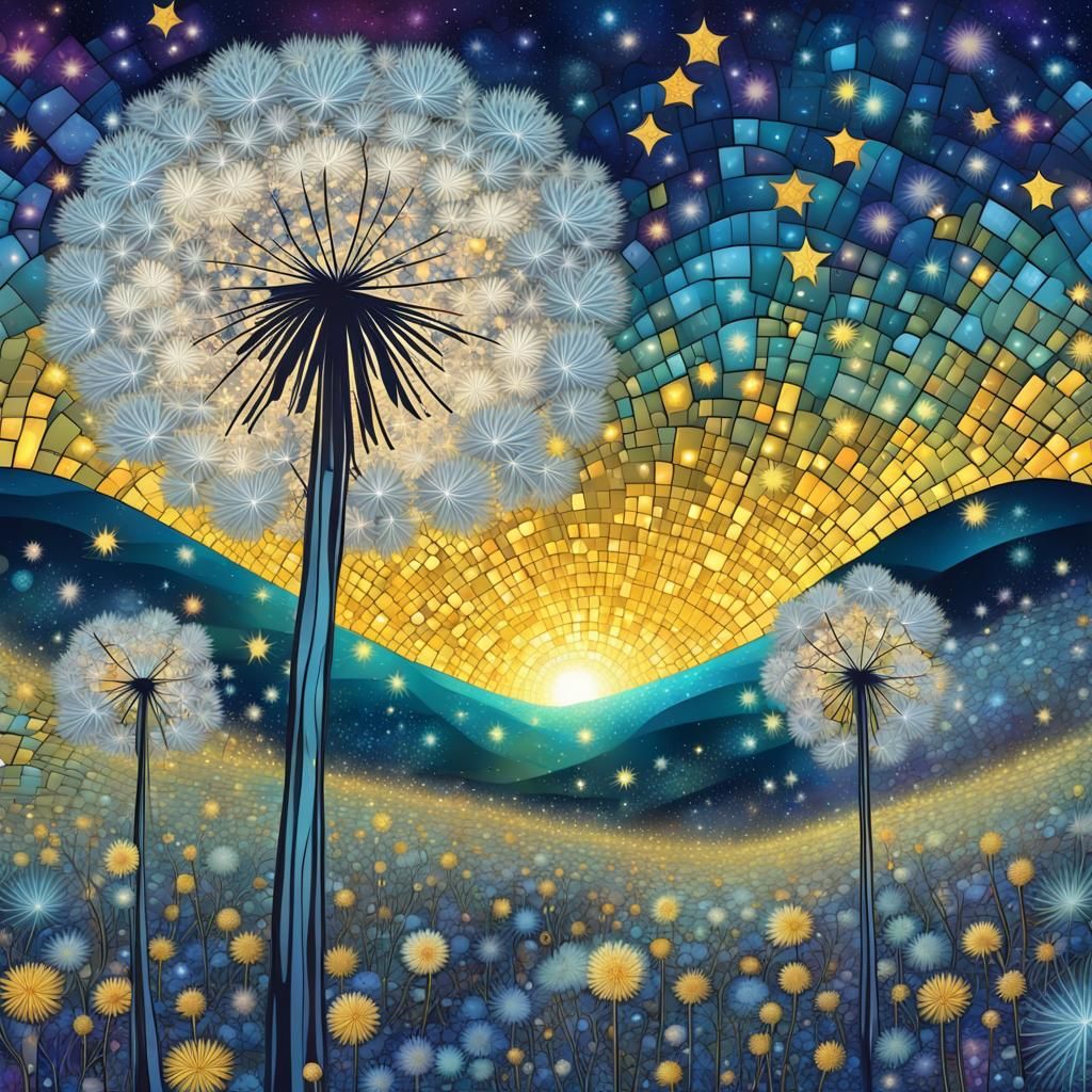 Dandelions in Moonlight: A Mosaic Starry Field
