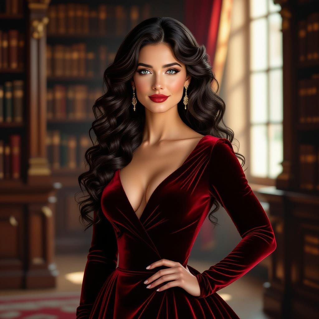 Woman in Red Gown with Rembrandt Lighting