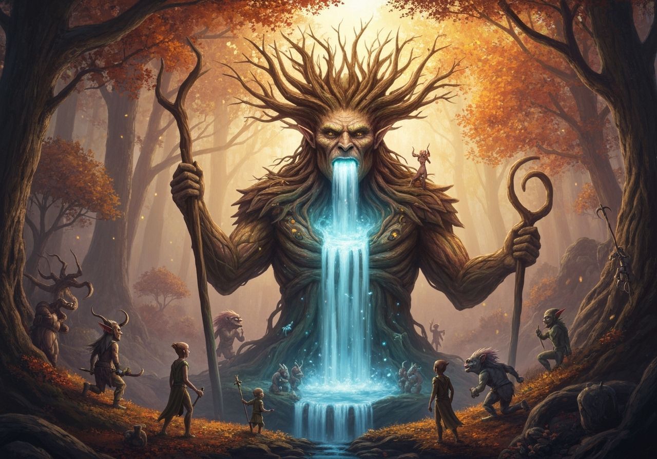 Magical Autumn Forest Waterfall Scene