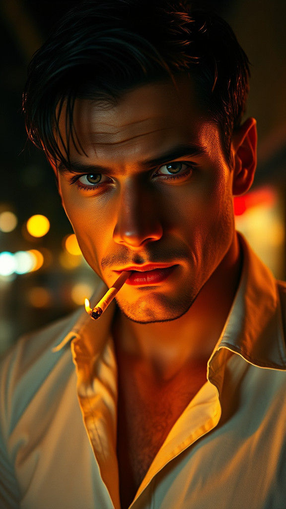 Dramatic Portrait of Man Smoking in the Dark