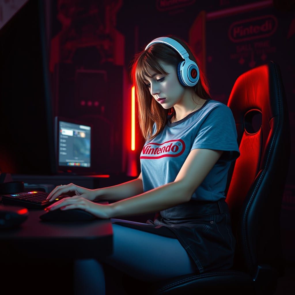 Hyperrealistic Gaming Scene in a Cyberpunk Aesthetic