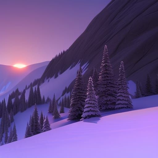 Snowy Mountain Landscape in 3D Digital Art