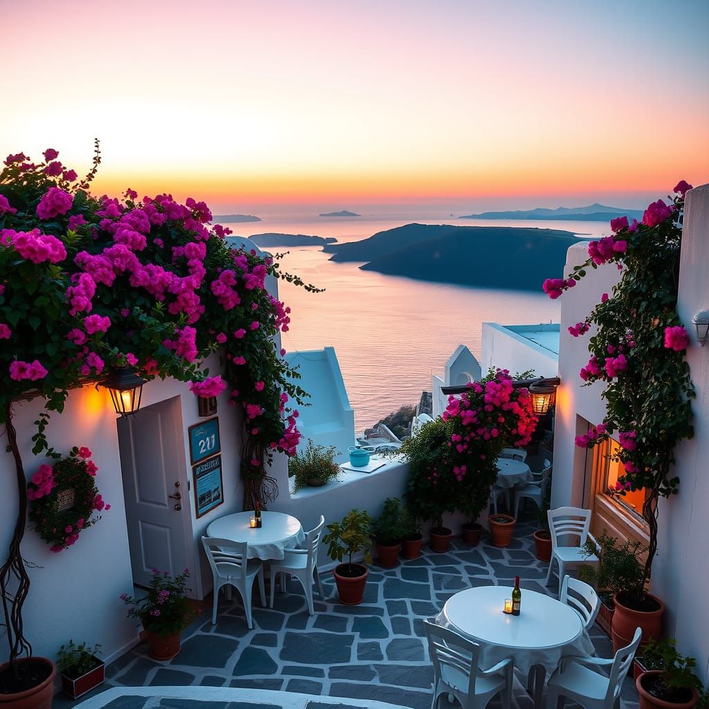 Santorini Sunset Taverna Scene
