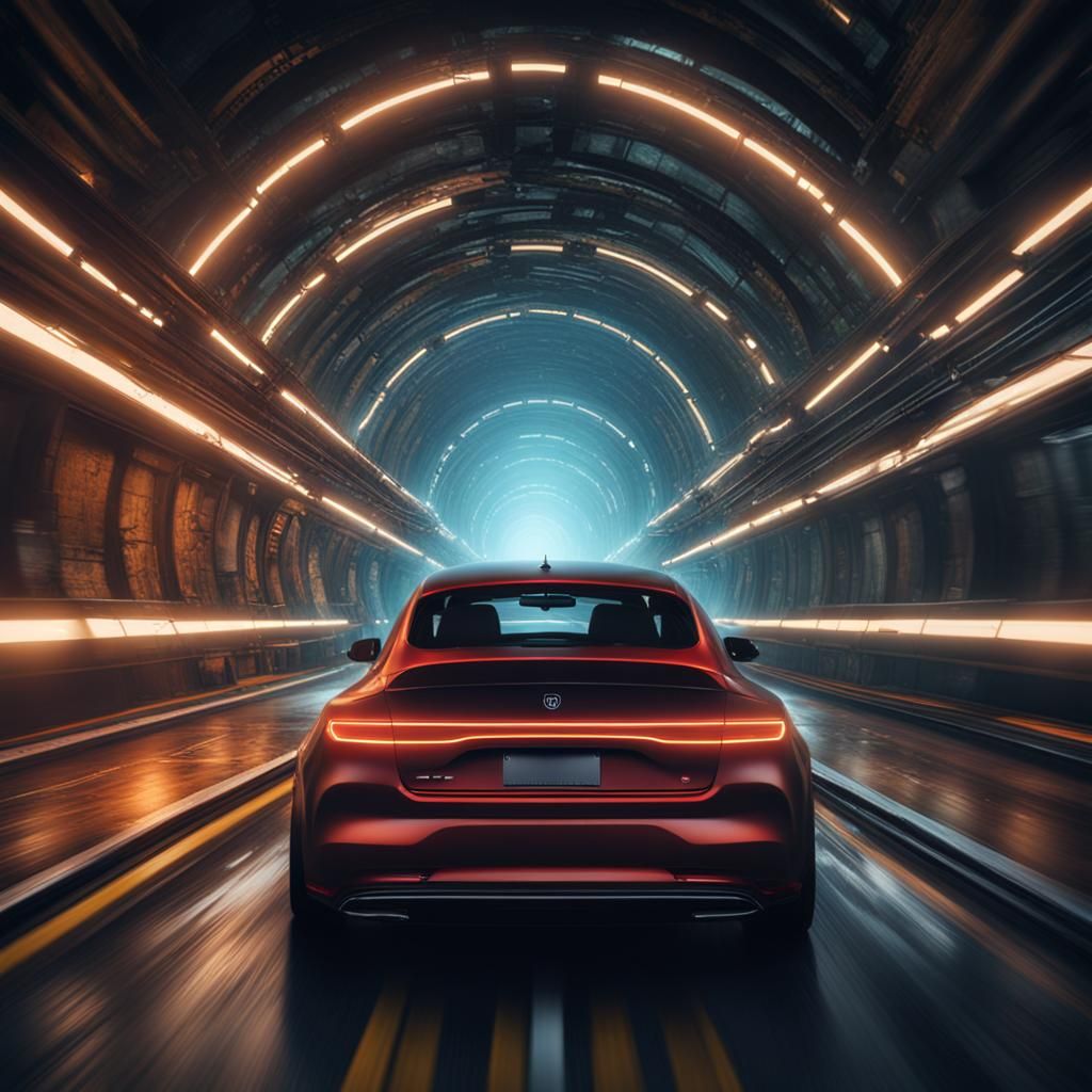 Car Driving Through Tunnel: Fantasy Concept Art