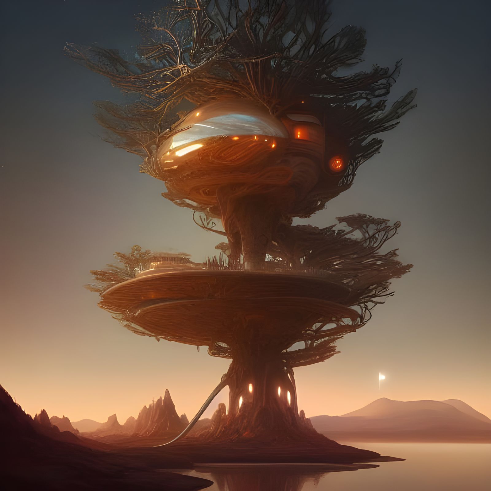 Sci-Fi Treehouse on Mars with Crystal Stars