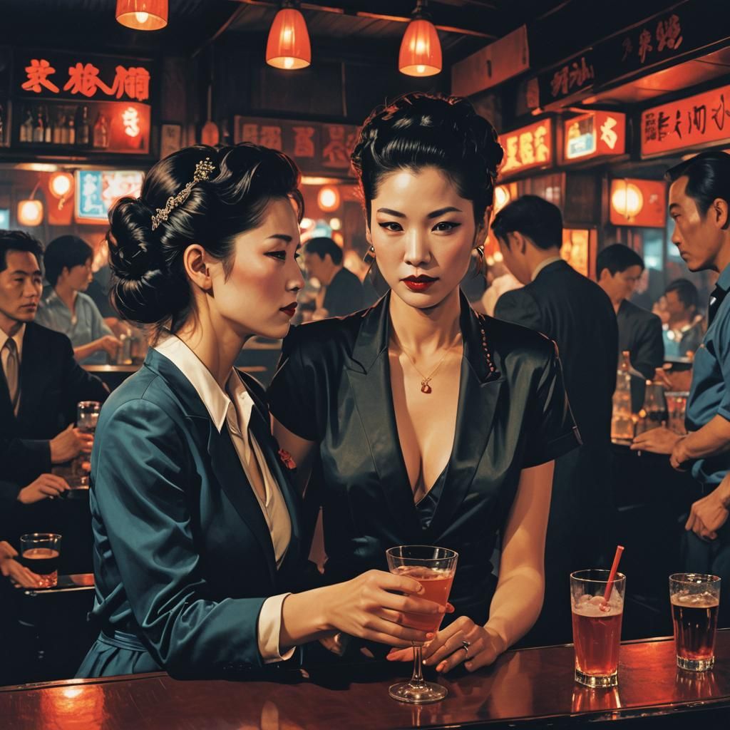 Nightclub Scene in Cyberpunk Ukiyo-e Style