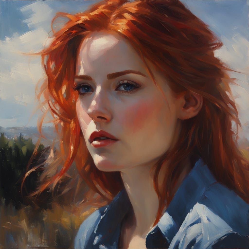 Portrait of Redhead in Impressionistic Oil Painting