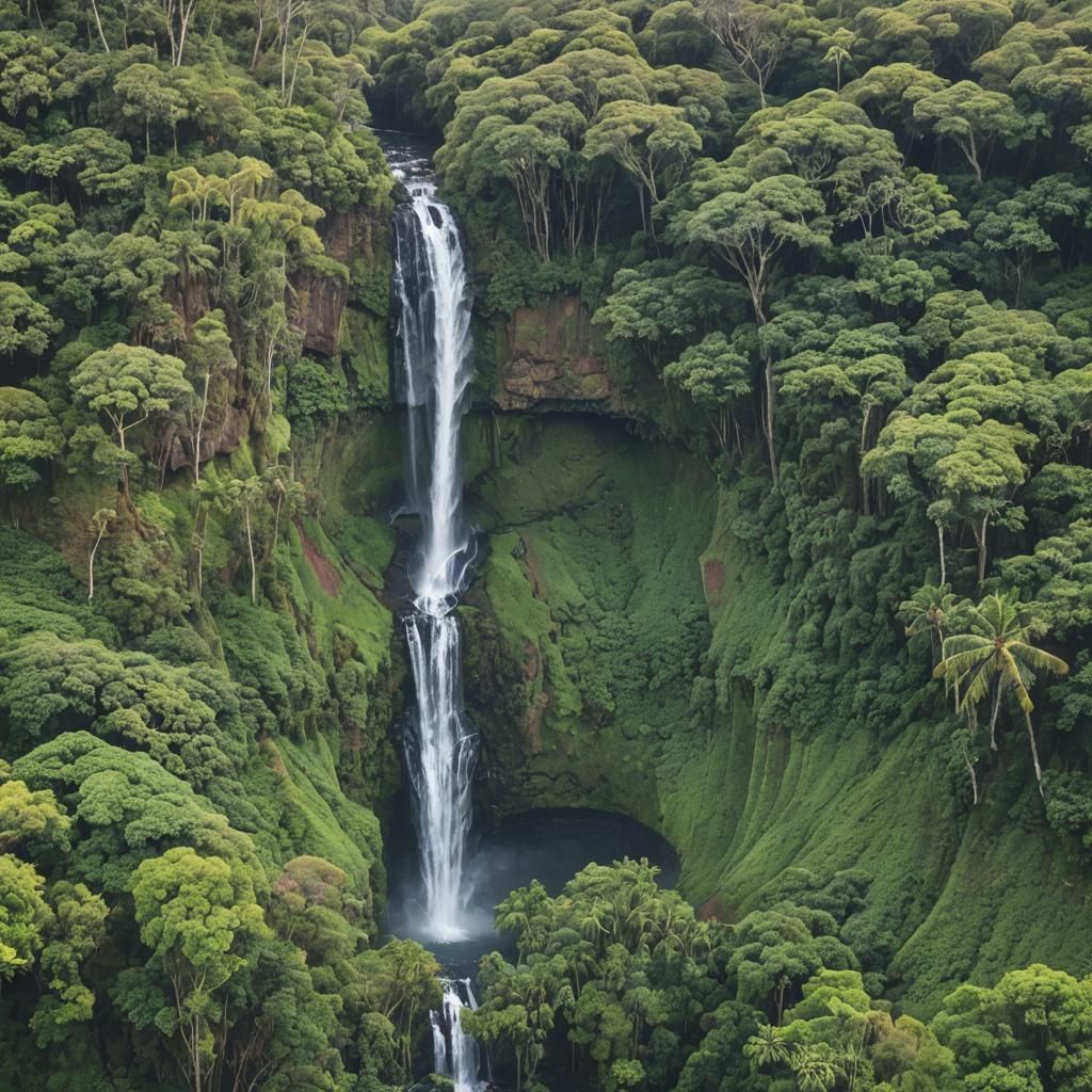 Lush Hawaiian Waterfall in Paradise