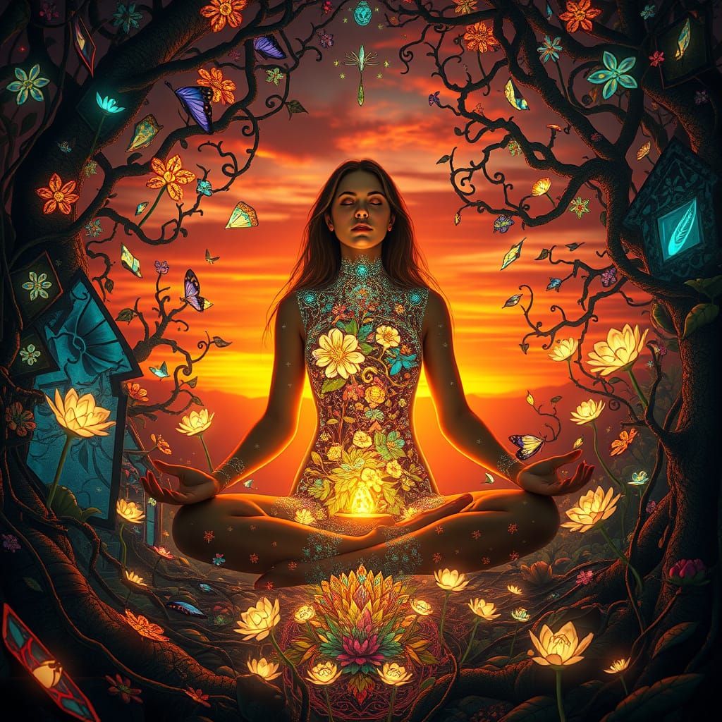 Mystical Woman in a Dreamlike Labyrinth of Light