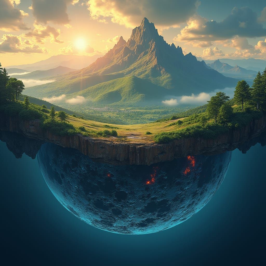 Surreal Flat Earth Merges Into Dreamlike Moonscape