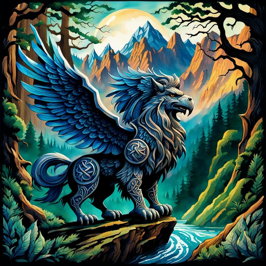 Majestic Griffin in High Gothic Watercolor Style