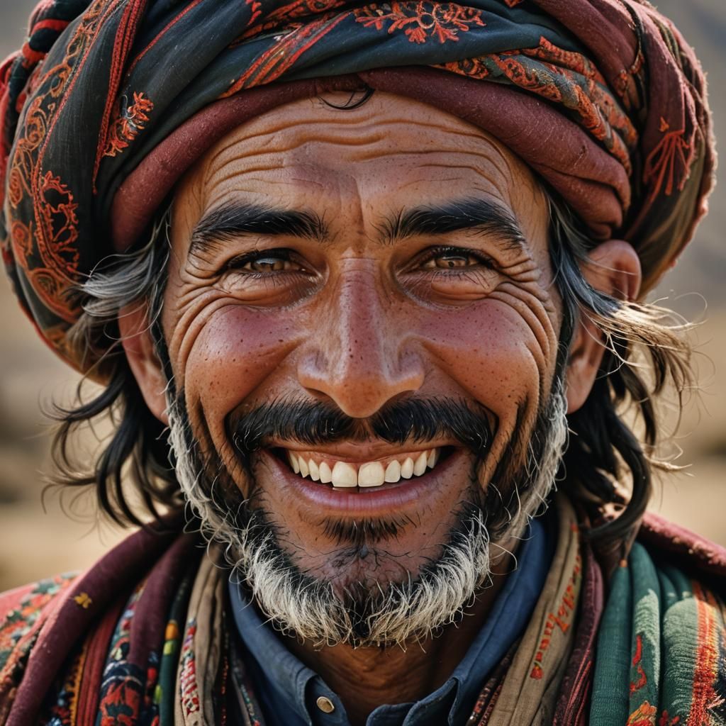 Warm Smile: Afghan Man in Traditional Dress