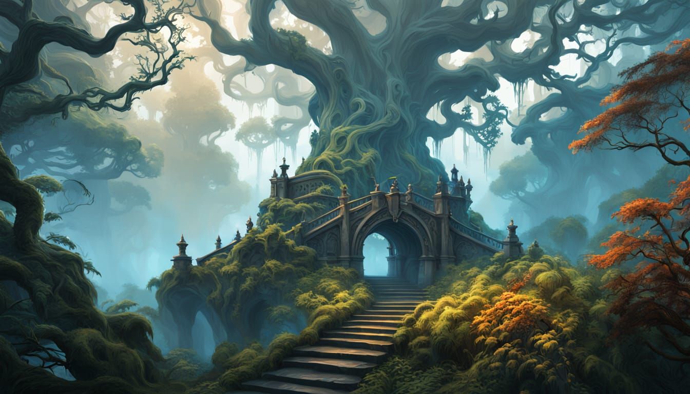 Enchanted Foggy Forest: Dark Fantasy Concept Art