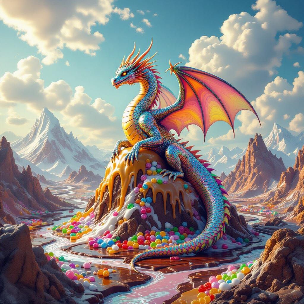 Dragon on Candy Mountains with Chocolate Rivers
