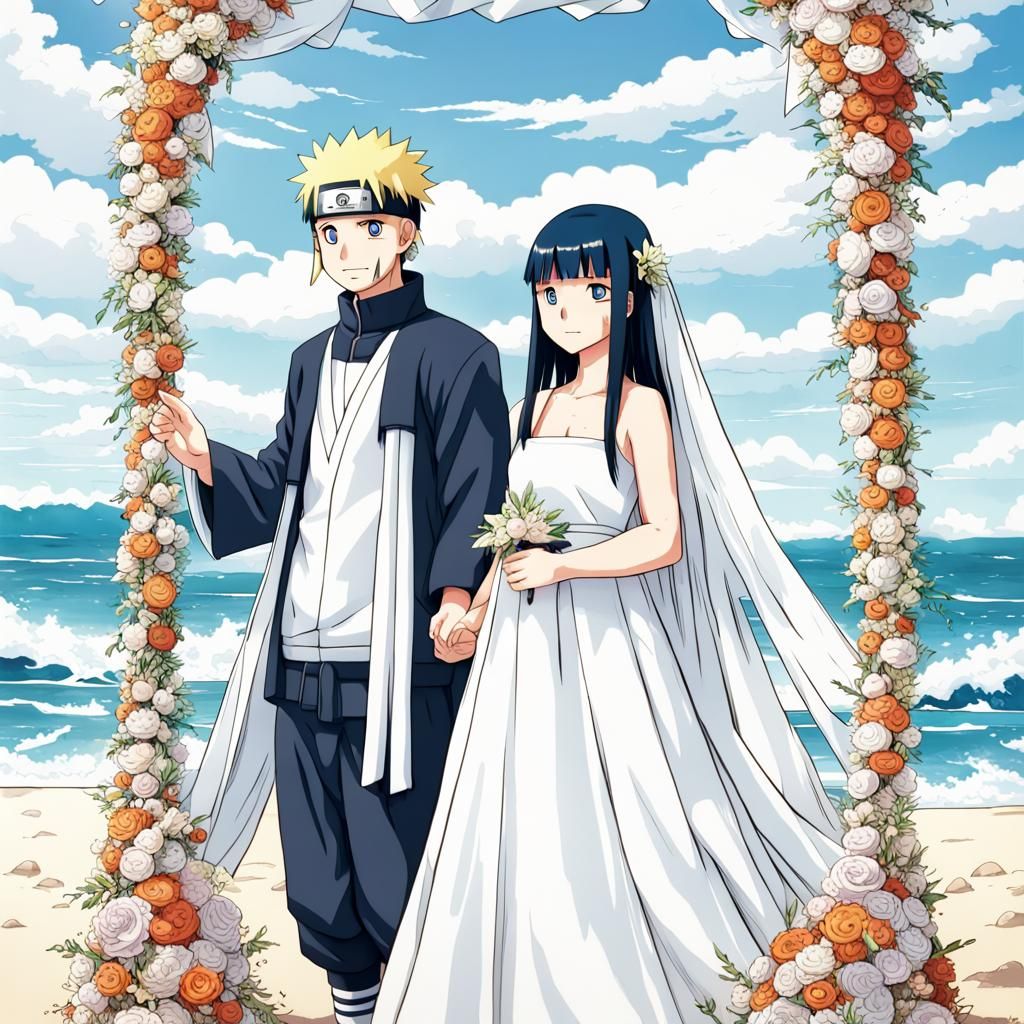 Naruto and Hinata's Ocean Wedding in Anime Style