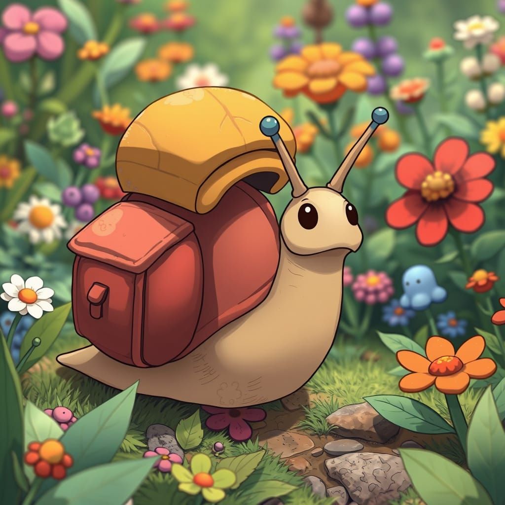 Cartoon Snail's Garden Adventure as Whimsical Art