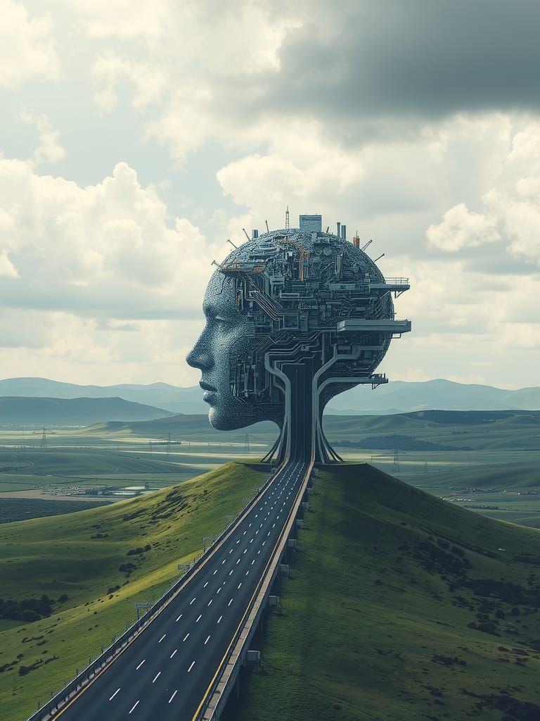Surreal Circuit Head Merges with Landscape