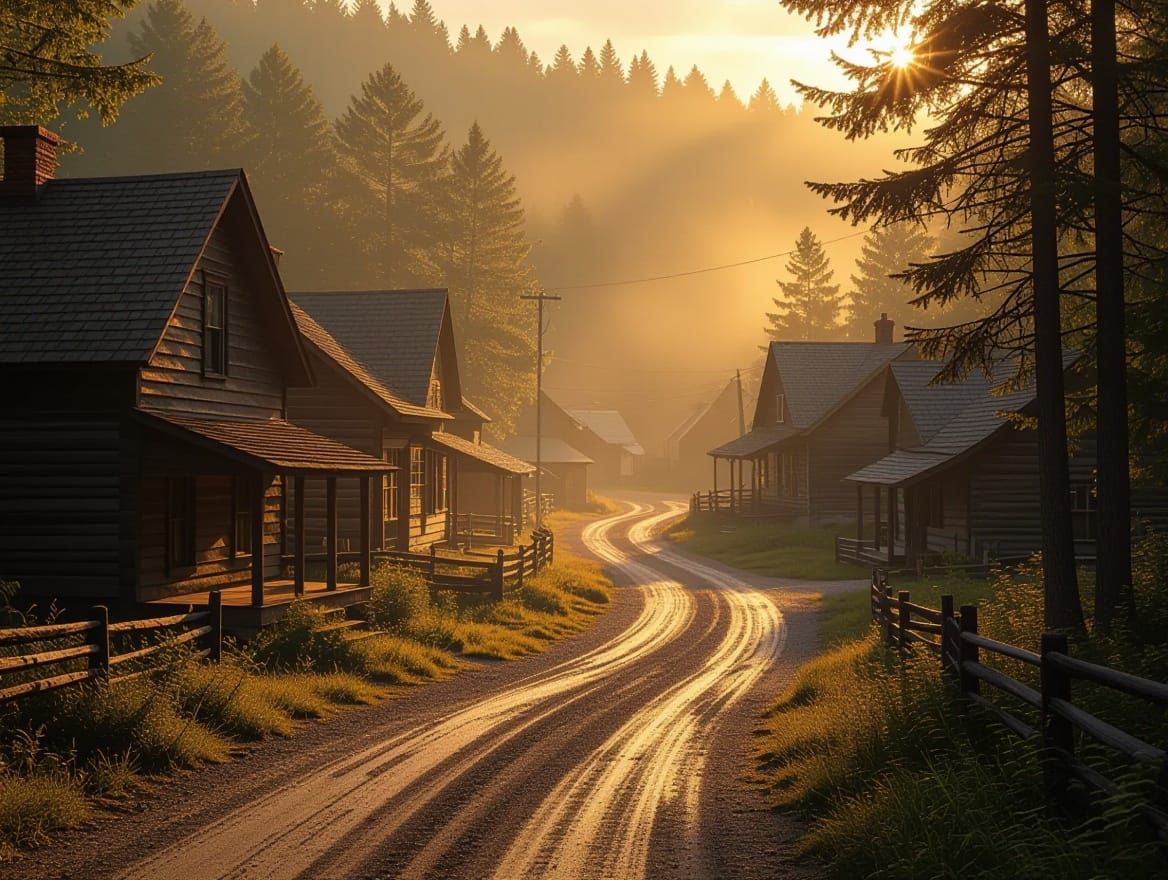 Rustic 19th Century Maine Logging Town at Magic Hour