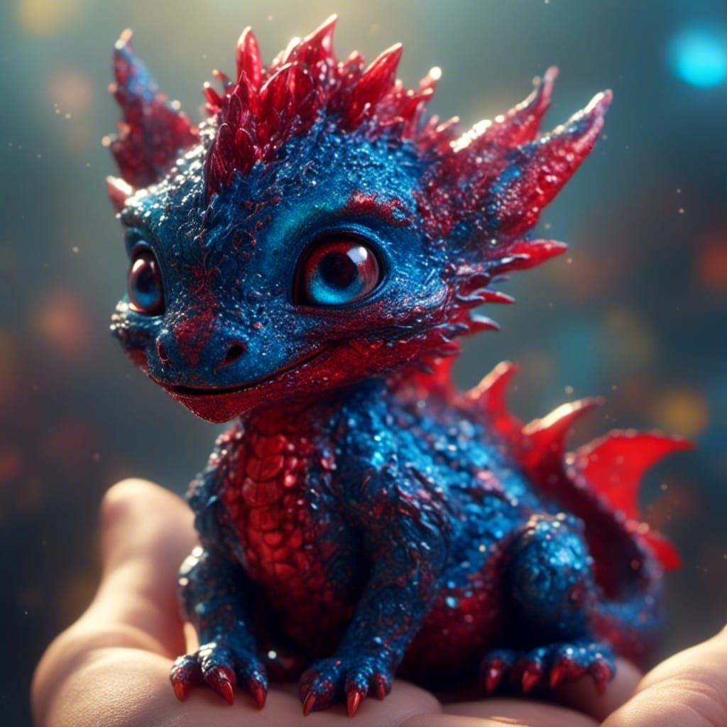 Cute Baby Dragon in Palm of Hand, Hyperrealistic