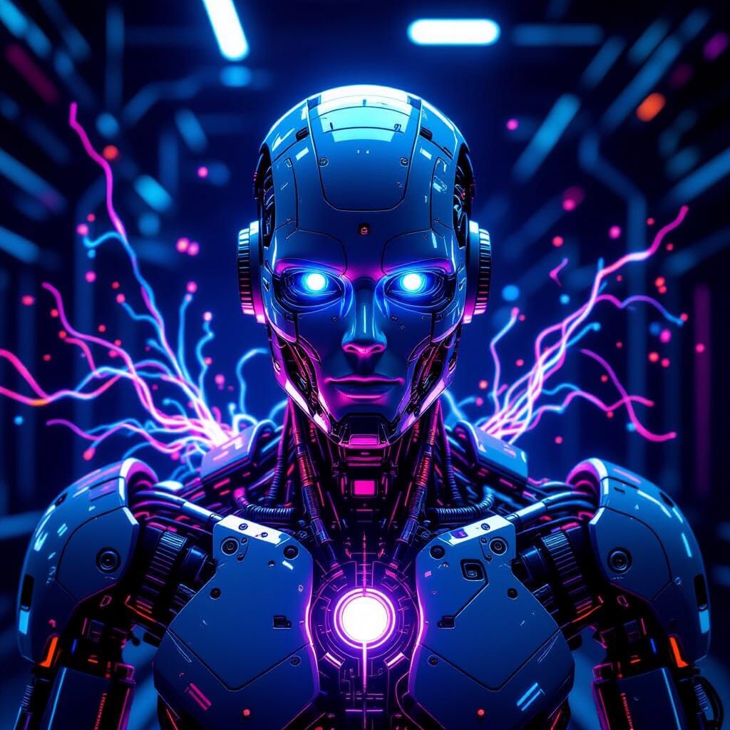 Hyper-Realistic Robot Portrait With Electric Energy