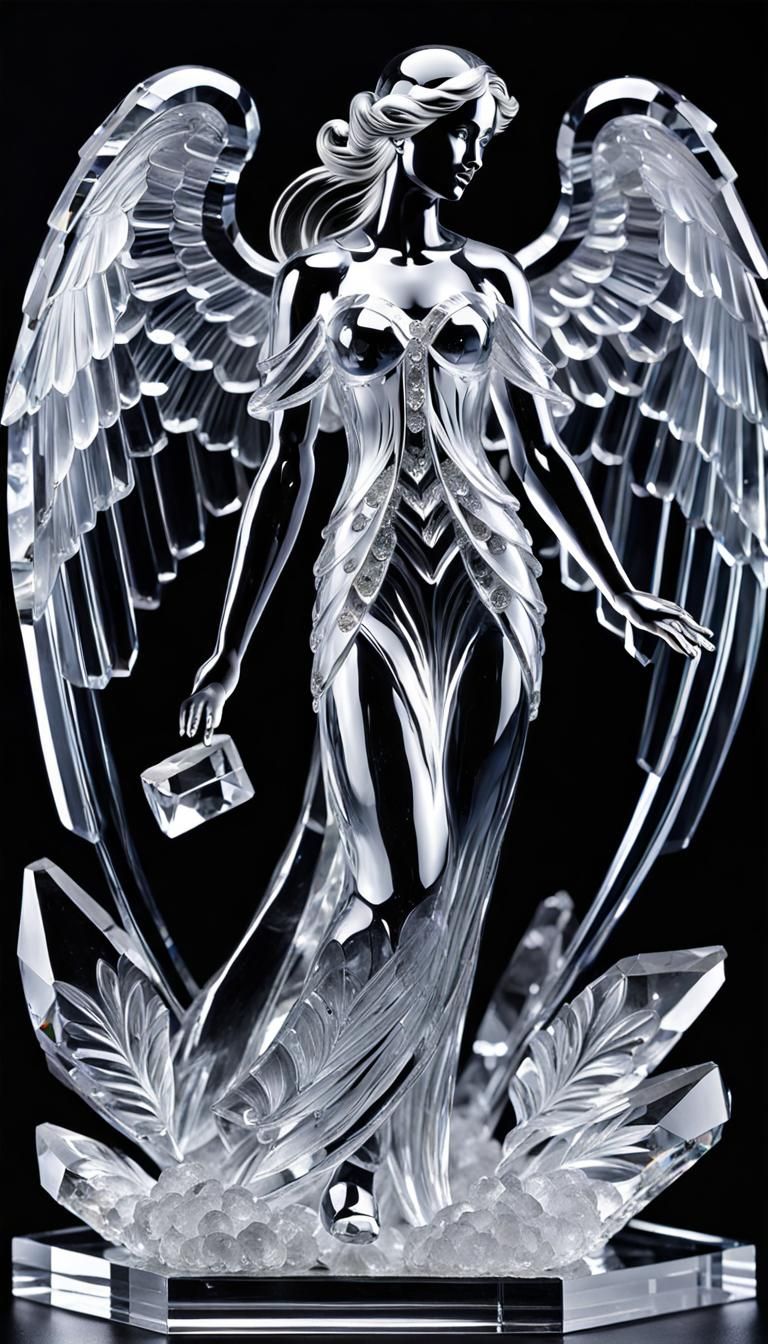 Clear crystal Sculpture of a beautiful angel, clear crystal ...