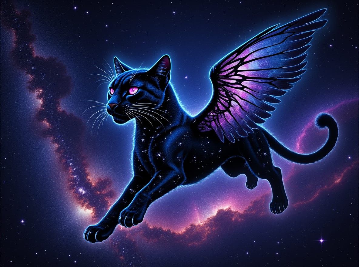 Celestial Winged Panther in Ethereal Nebula