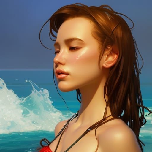Summer Beach Portrait in Digital Art Style