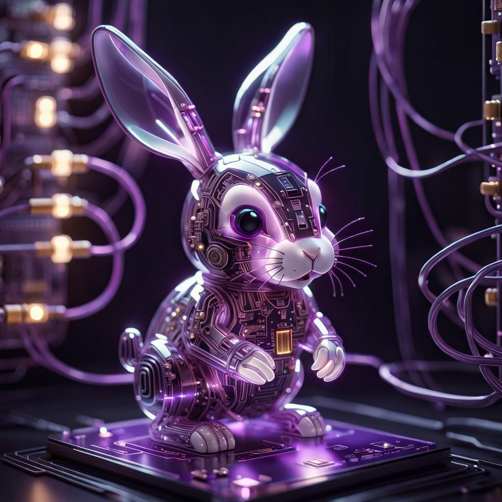 Adorable Glowing Circuit Board Rabbit in 3D