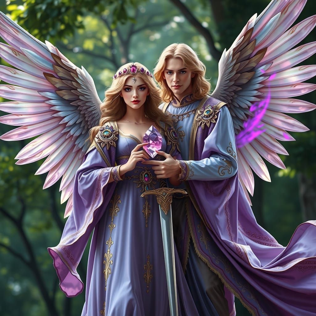 Ethereal Angel Couple in Lavender and Gold