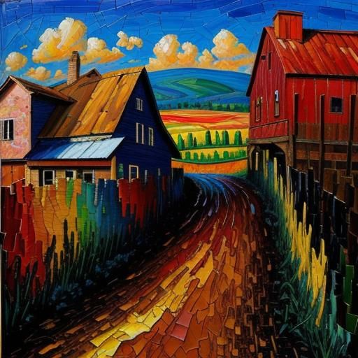 Expressionist Landscape Painting in Impasto Acrylic Style