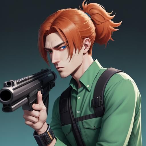 Chibi Anime Illustration of a Young Man with Gun