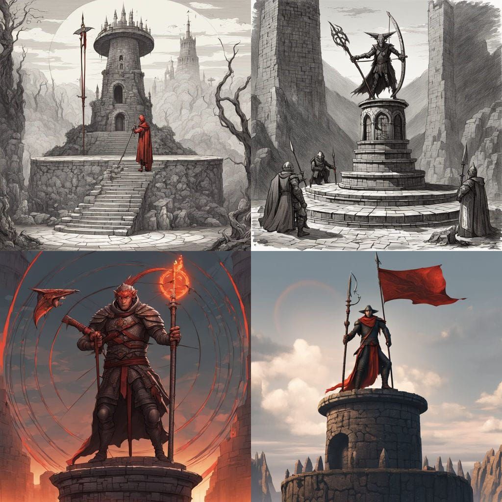 Red Lizard Warrior Before Ancient Temple Altar