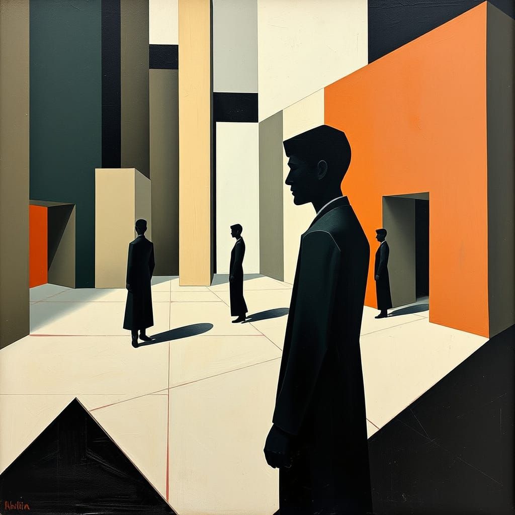 Lonely Figures in Abstracted Cubist Spaces