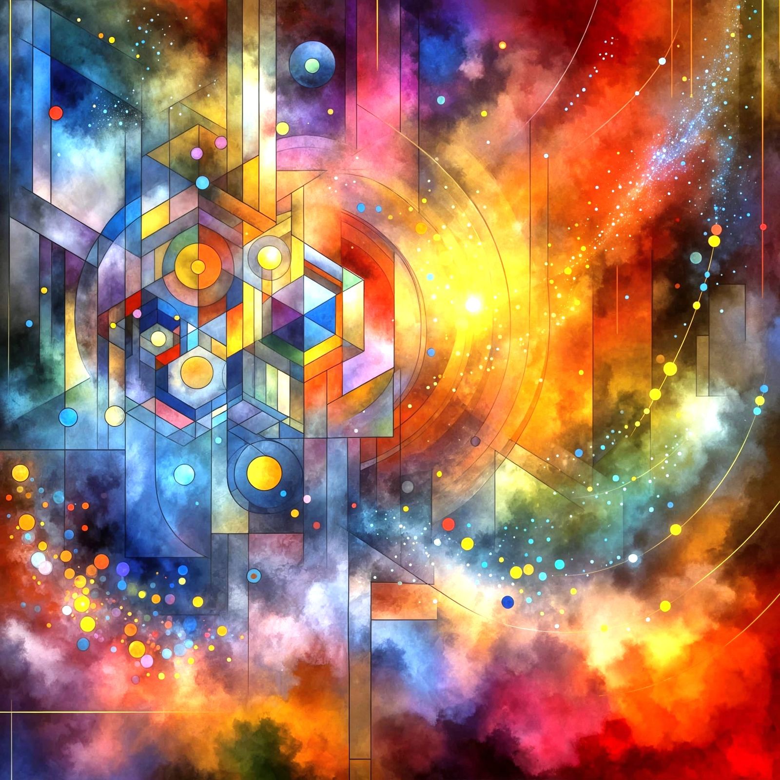 Dreamlike Geometric Abstraction in Watercolor Style