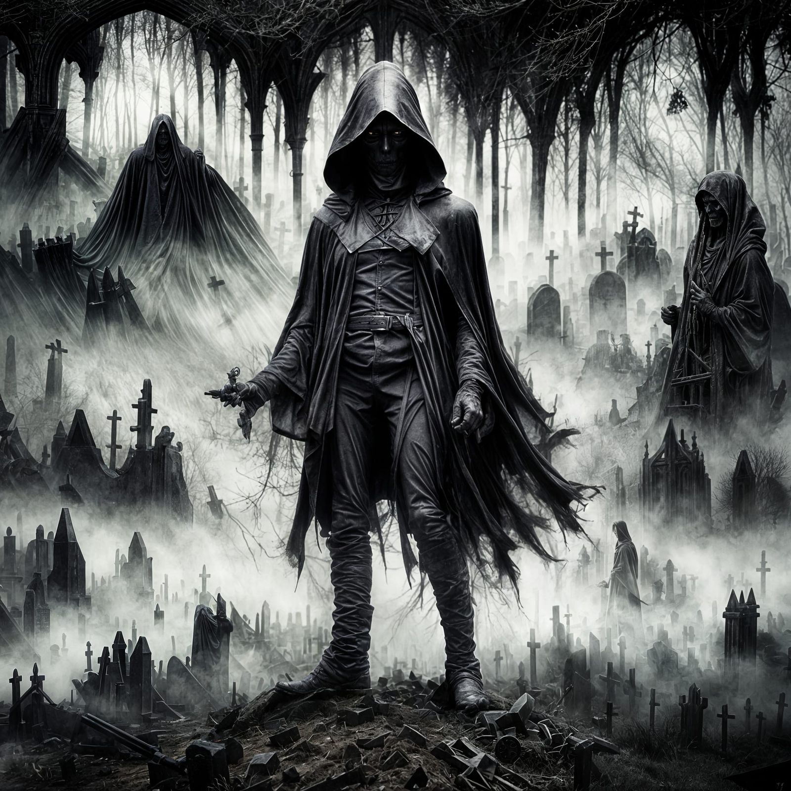 Grim Reaper in Dark Graveyard Scene