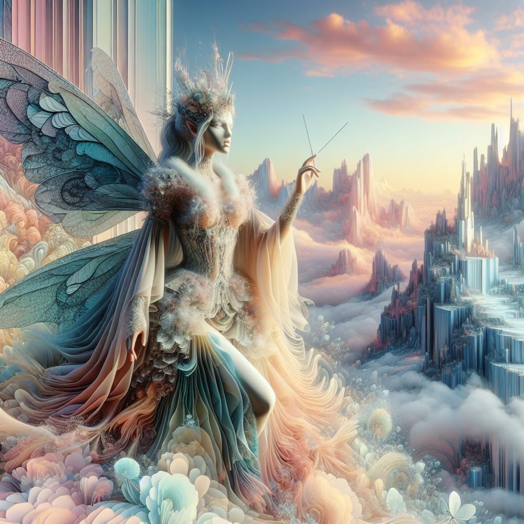 Pastel Fairy Queen in Futuristic Surrealism