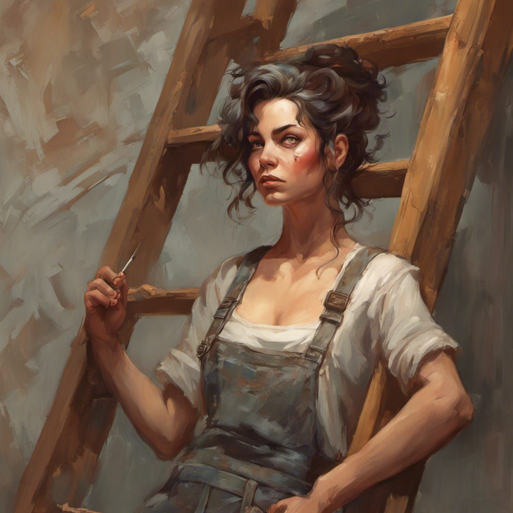 Woman Painting Wall in Frazetta Style