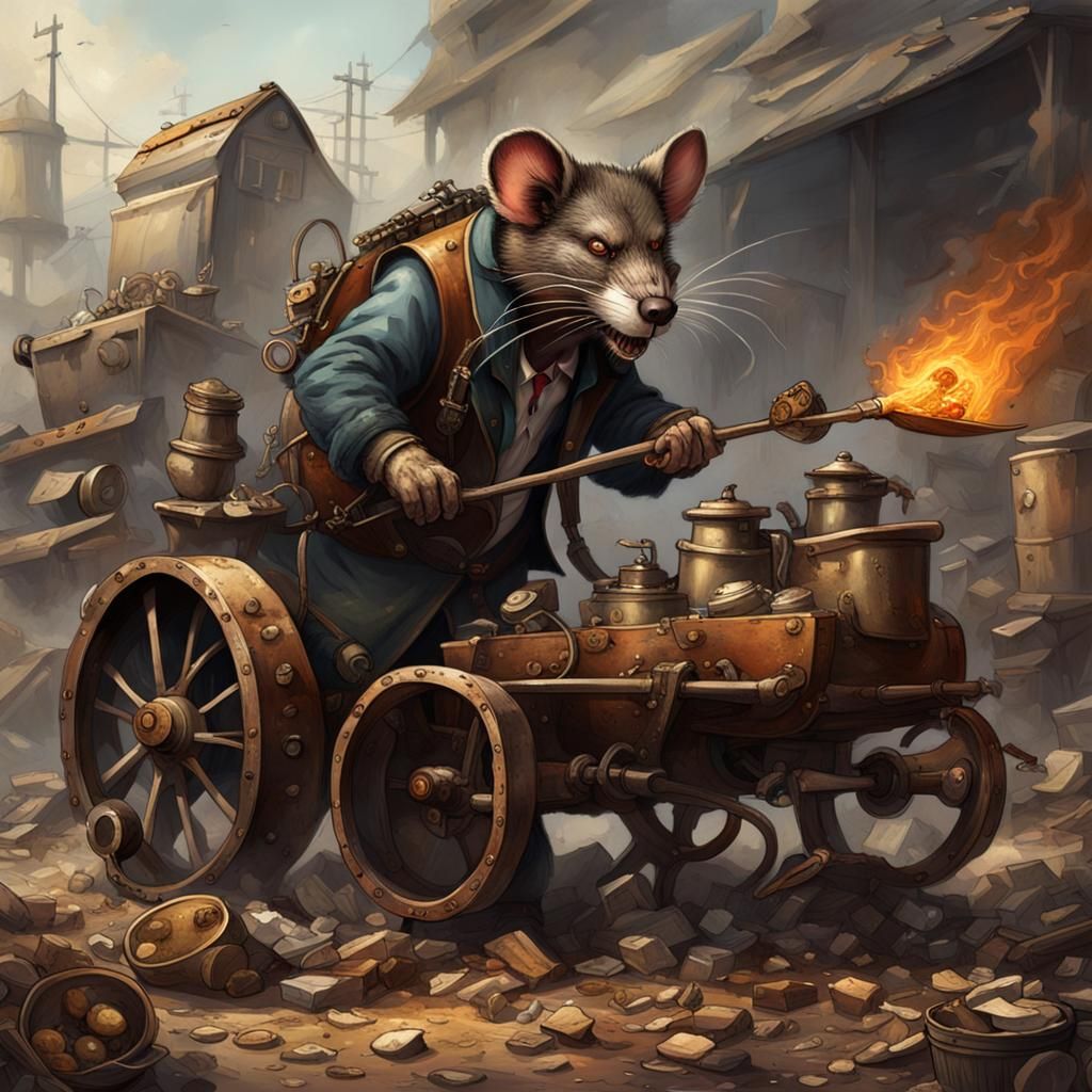 Steampunk Wererat Scavenging at the Dump