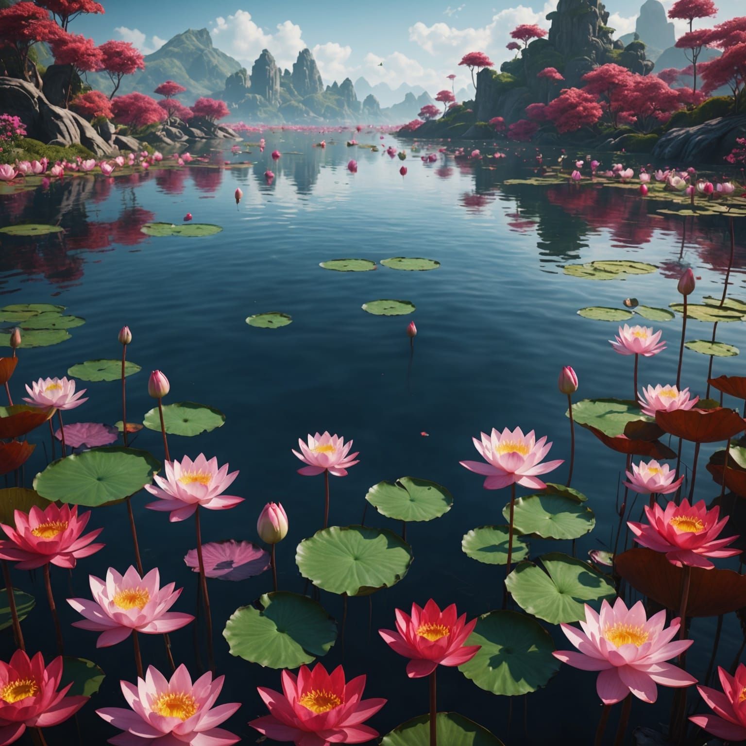 Lotus Pond: Detailed Fantasy Matte Painting