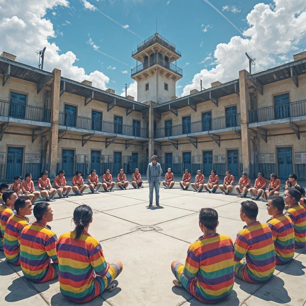 Rainbow Inmates in Sunny Prison Yard