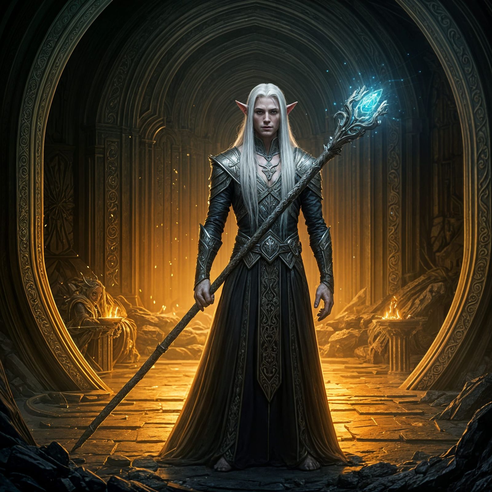 Elven mage in a dungeon