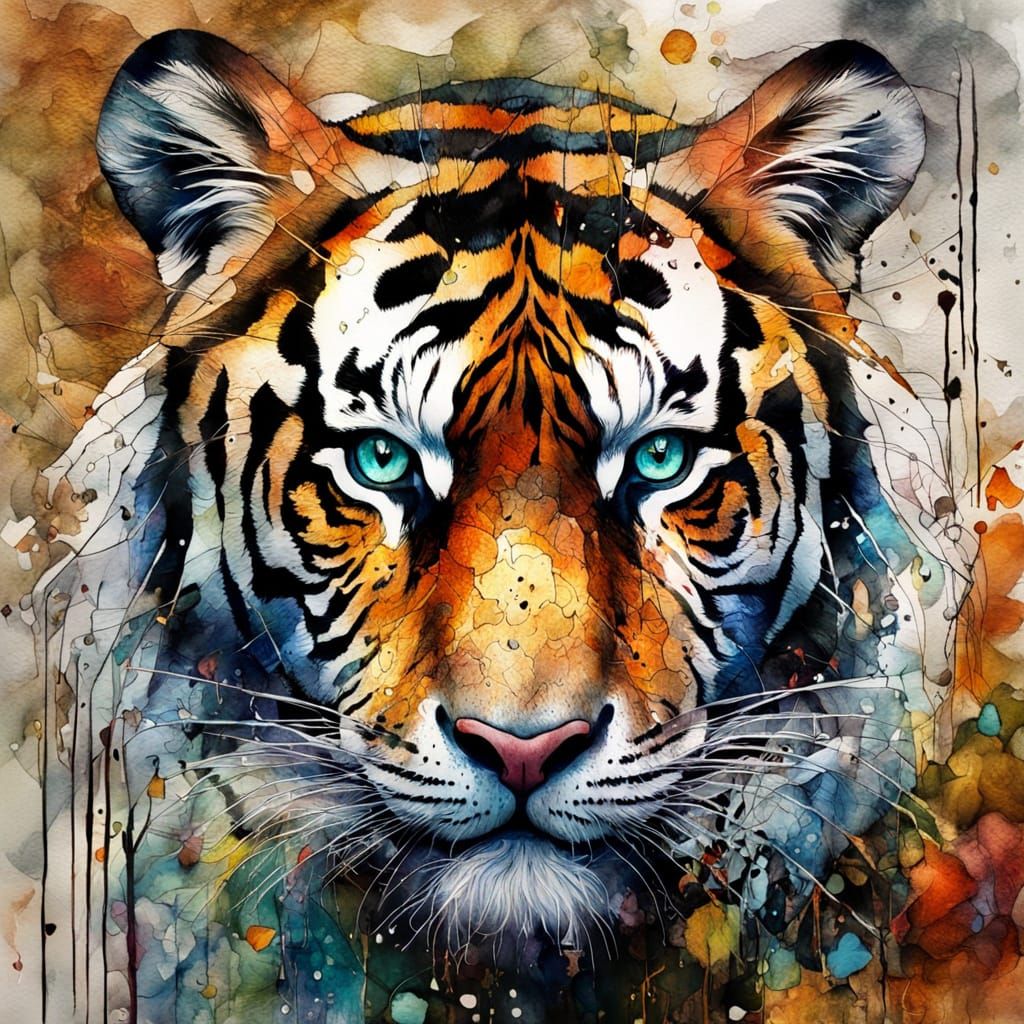 Hyperdetailed Siberian Tiger in Mixed Media Style