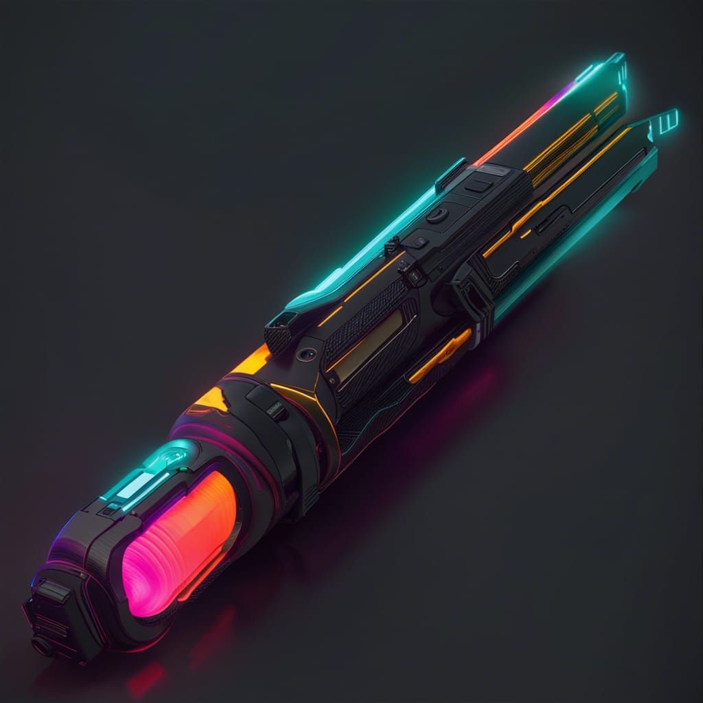 Cyberpunk Lightsaber in Neon Cityscape